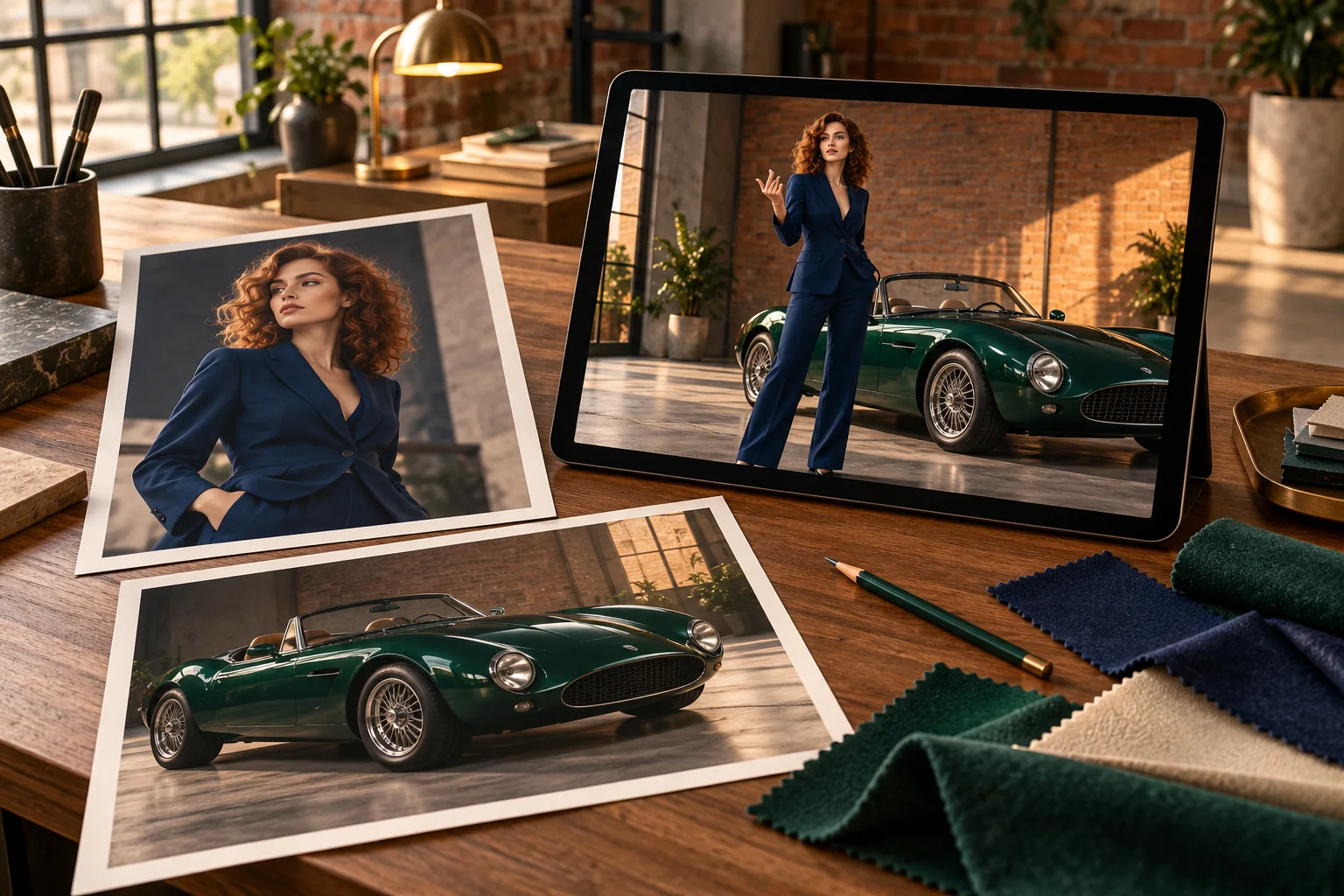 Mood-board concept: consider portrait and vehicle separately before evaluating their combined scene.